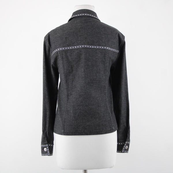 St John Sport Sz S Gray Denim Silver Stud Detail Pockets Jacket