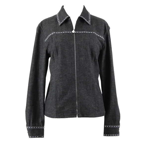 St John Sport Sz S Gray Denim Silver Stud Detail Pockets Jacket