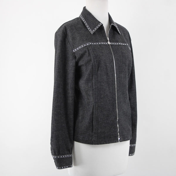 St John Sport Sz S Gray Denim Silver Stud Detail Pockets Jacket