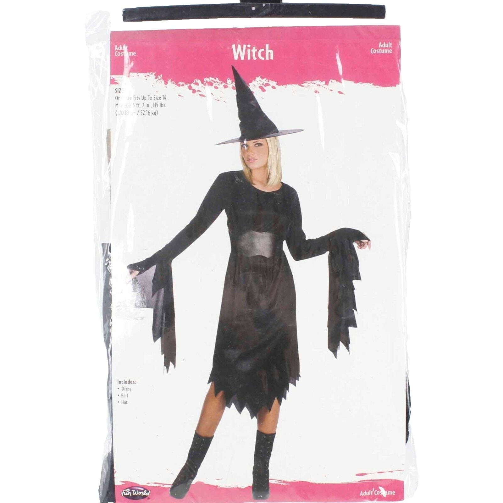 Fun World NEW Sz Adult OS up to 14 Black Dress Belt Hat Witches Costume