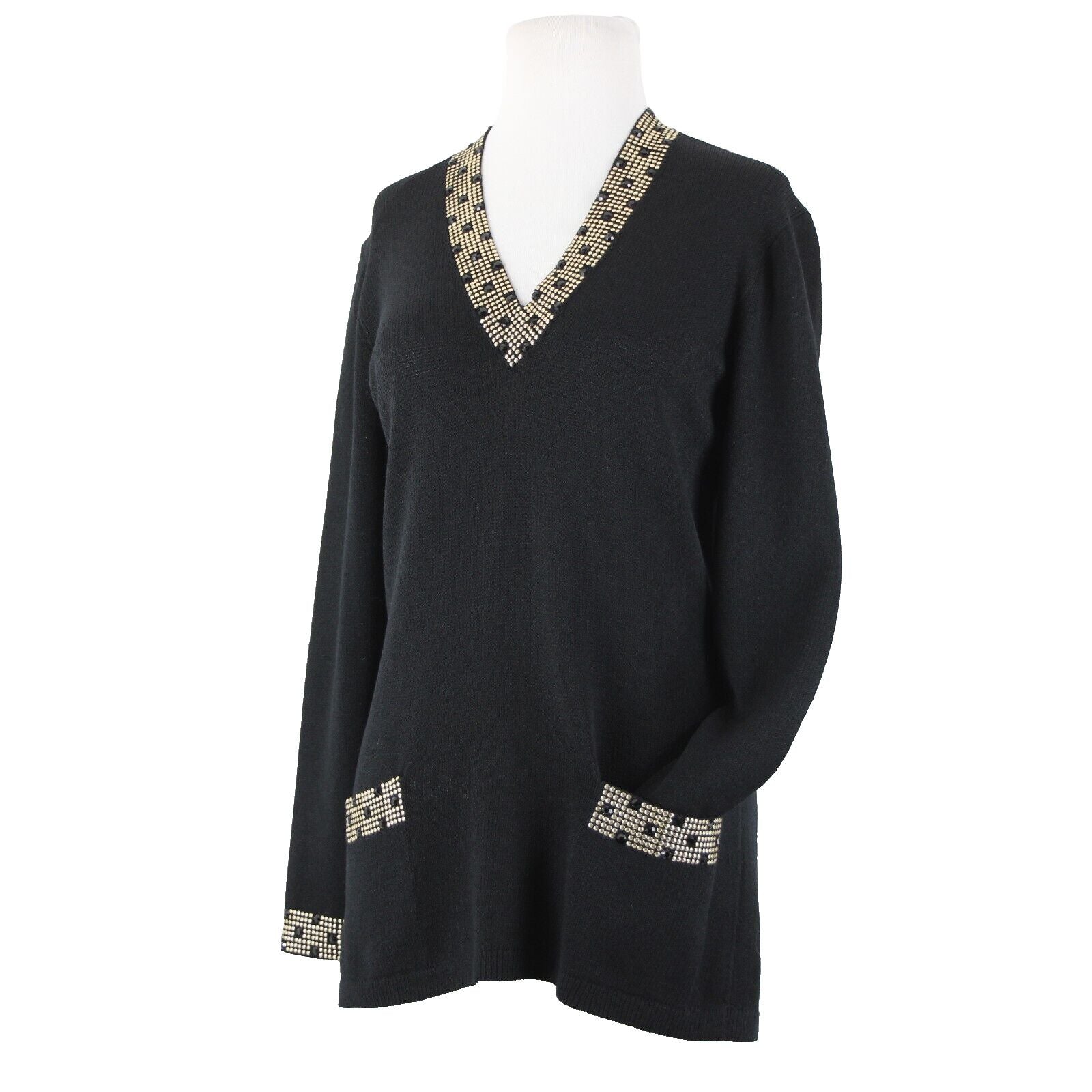 St John Evening For Neiman Marcus Sz 6 Black Gold Studded Santana Knit Top