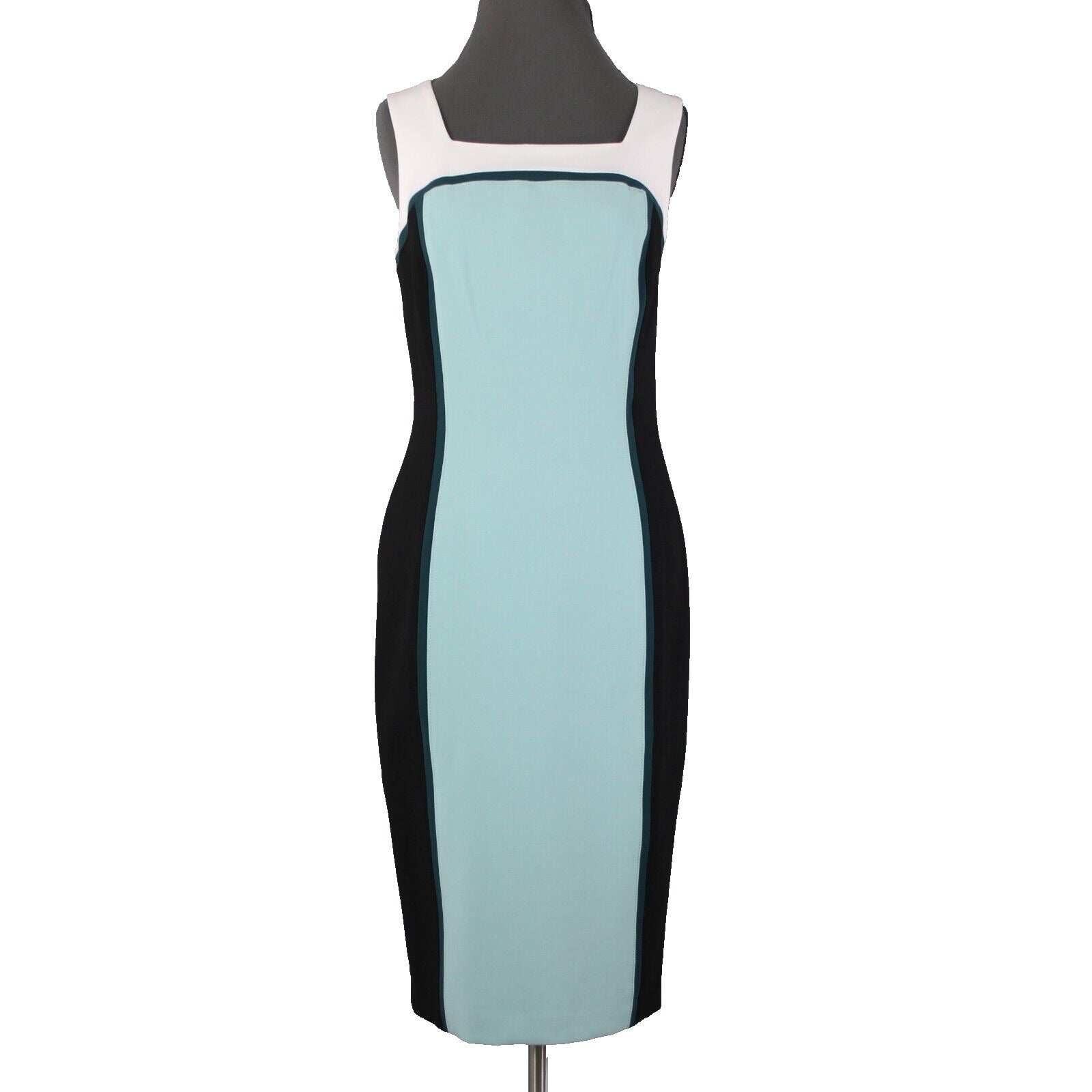 White House Black Market NEW $160 Sz 8 White Black Aqua Color Block Poly Dress