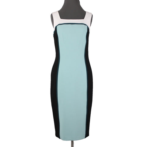 White House Black Market NEW $160 Sz 8 White Black Aqua Color Block Poly Dress