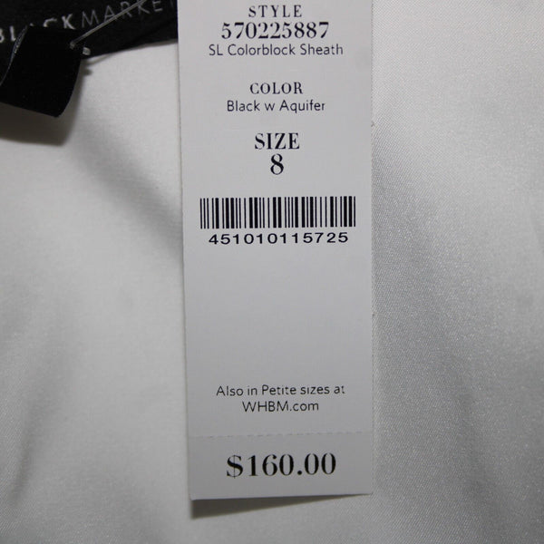 White House Black Market NEW $160 Sz 8 White Black Aqua Color Block Poly Dress