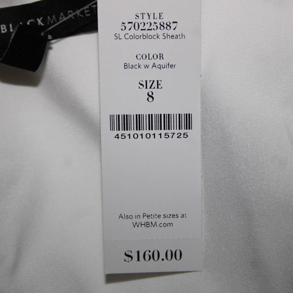 White House Black Market NEW $160 Sz 8 White Black Aqua Color Block Poly Dress