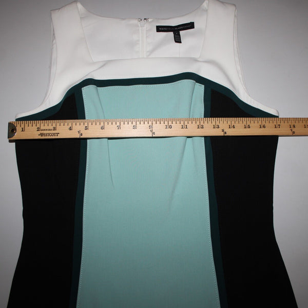 White House Black Market NEW $160 Sz 8 White Black Aqua Color Block Poly Dress