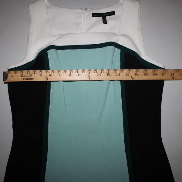 White House Black Market NEW $160 Sz 8 White Black Aqua Color Block Poly Dress
