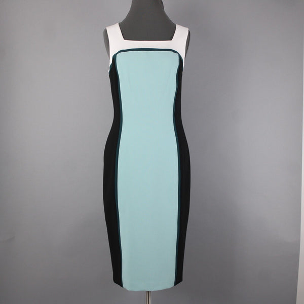 White House Black Market NEW $160 Sz 8 White Black Aqua Color Block Poly Dress