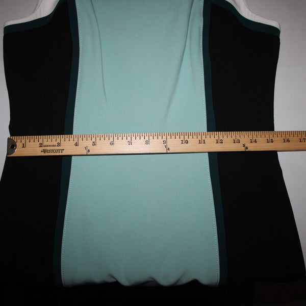 White House Black Market NEW $160 Sz 8 White Black Aqua Color Block Poly Dress