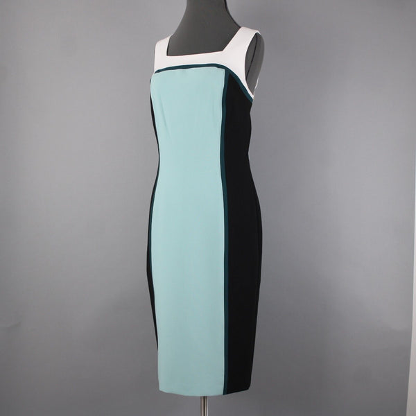 White House Black Market NEW $160 Sz 8 White Black Aqua Color Block Poly Dress