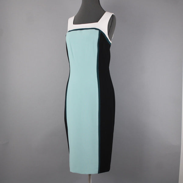 White House Black Market NEW $160 Sz 8 White Black Aqua Color Block Poly Dress