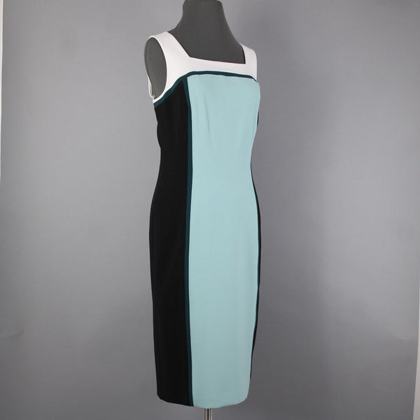 White House Black Market NEW $160 Sz 8 White Black Aqua Color Block Poly Dress