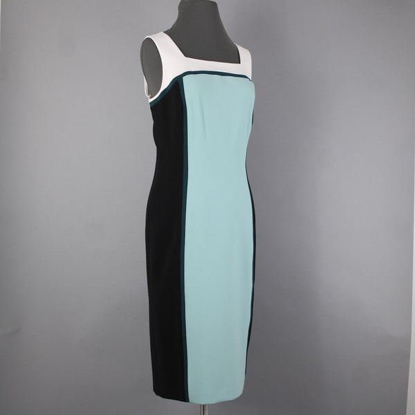 White House Black Market NEW $160 Sz 8 White Black Aqua Color Block Poly Dress