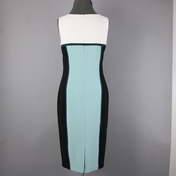 White House Black Market NEW $160 Sz 8 White Black Aqua Color Block Poly Dress