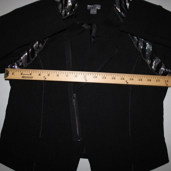 Poetry Sz L Black Silver Sequin Collared Pockets Lined 100% Polyester Jacket