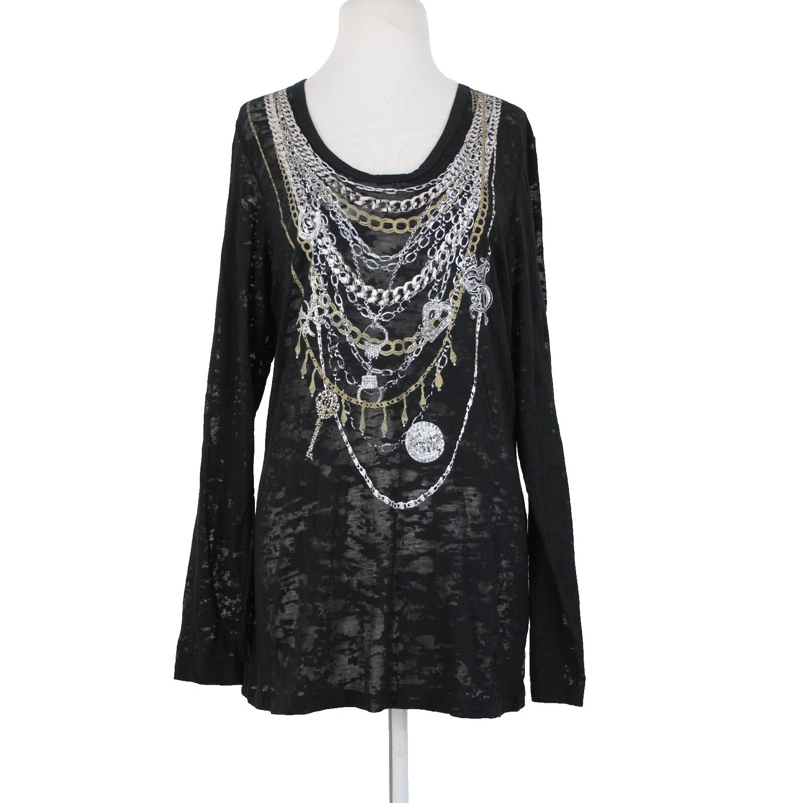 Seven 7 Luxe NEW Sz 14/16 Black Silver Gold Painted Chain Cotton Polyester Top