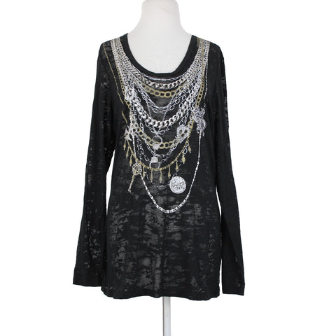 Seven 7 Luxe NEW Sz 14/16 Black Silver Gold Painted Chain Cotton Polyester Top
