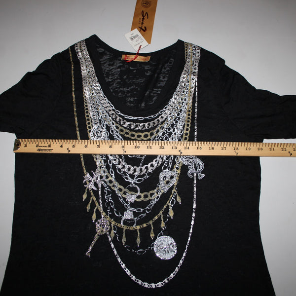 Seven 7 Luxe NEW Sz 14/16 Black Silver Gold Painted Chain Cotton Polyester Top