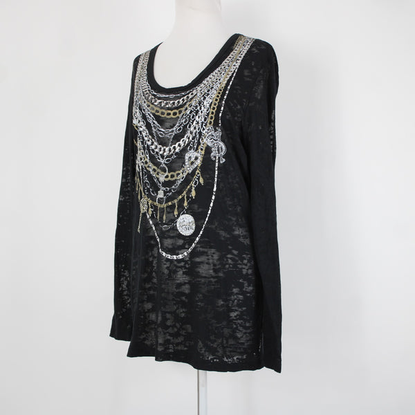 Seven 7 Luxe NEW Sz 14/16 Black Silver Gold Painted Chain Cotton Polyester Top