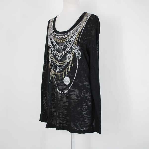 Seven 7 Luxe NEW Sz 14/16 Black Silver Gold Painted Chain Cotton Polyester Top