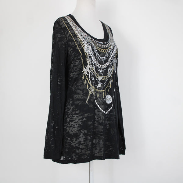 Seven 7 Luxe NEW Sz 14/16 Black Silver Gold Painted Chain Cotton Polyester Top