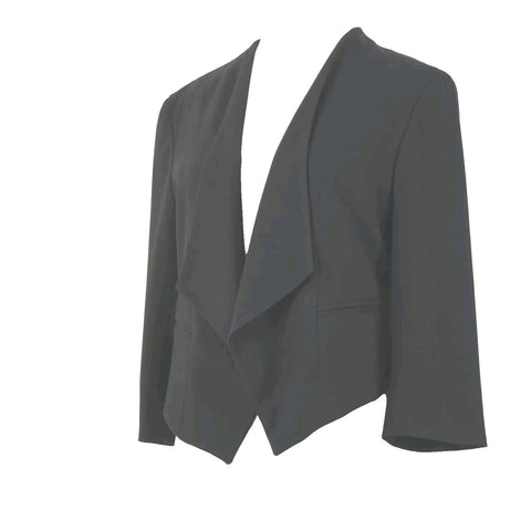 Ann Taylor Petite Sz 10P Black Peplum Padded Shoulder Polyester Rayon Blazer