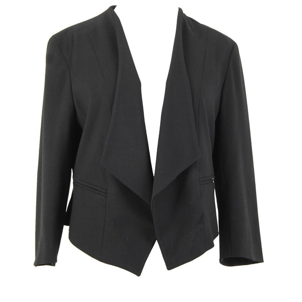 Ann Taylor Petite Sz 10P Black Peplum Padded Shoulder Polyester Rayon Blazer