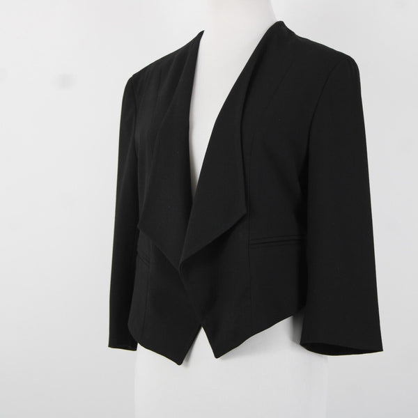 Ann Taylor Petite Sz 10P Black Peplum Padded Shoulder Polyester Rayon Blazer
