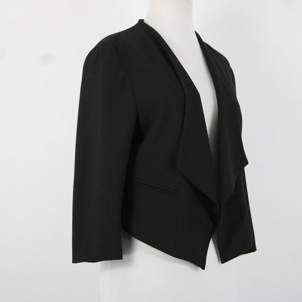 Ann Taylor Petite Sz 10P Black Peplum Padded Shoulder Polyester Rayon Blazer