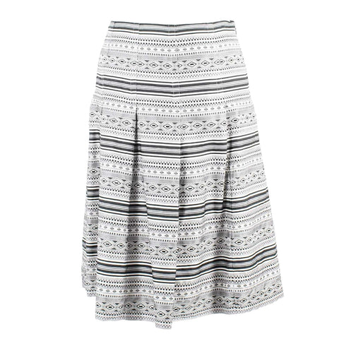 Nine West Sz 6 Black Gray Multi Striped Pleated Silk Rayon Blend Skirt