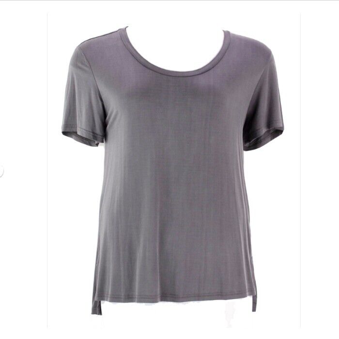 Dolan NEW $78 Sz L Gray Cupro Blend Raw Edge Neckline Jersey Swing Top
