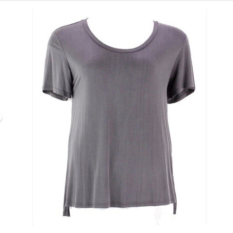 Dolan NEW $78 Sz L Gray Cupro Blend Raw Edge Neckline Jersey Swing Top