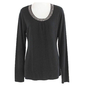 Debbie Morgan NEW $49 Sz L Black Silver Bead Neck Acrylic Knit Sweater