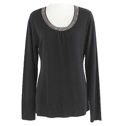 Debbie Morgan NEW $49 Sz L Black Silver Bead Neck Acrylic Knit Sweater