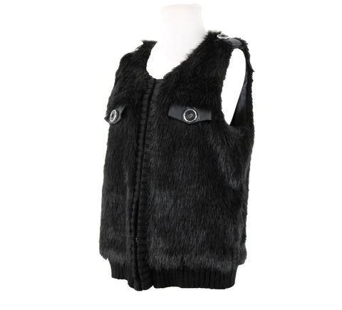 Alberto Makali Sz L Black Faux Fur Lined  Pockets Acrylic Nylon Polyester Vest