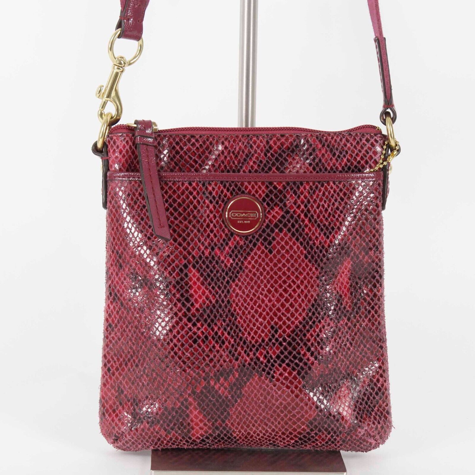 Coach 9 x 8 x 1.5 Pink Multi Reptile Leather Adjustable Crossbody Purse