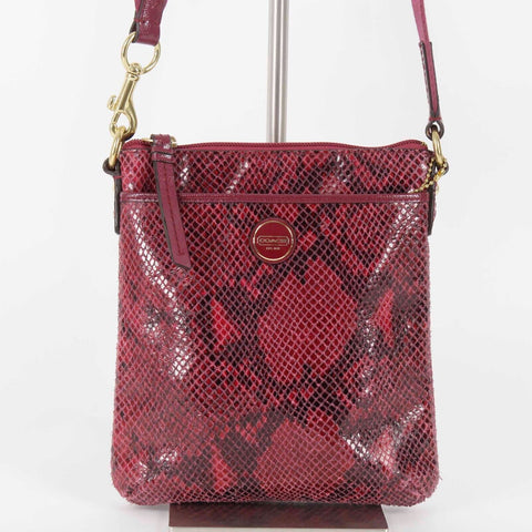 Coach 9 x 8 x 1.5 Pink Multi Reptile Leather Adjustable Crossbody Purse