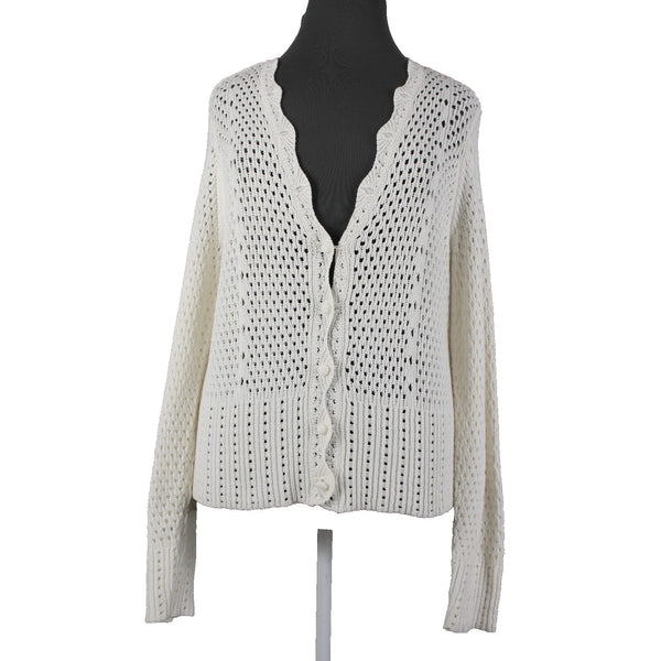 Marled NEW Sz XL Ivory Open Knit Buttons Cotton Acrylic Cardigan Sweater