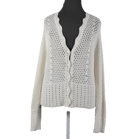 Marled NEW Sz XL Ivory Open Knit Buttons Cotton Acrylic Cardigan Sweater