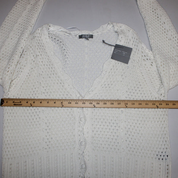 Marled NEW Sz XL Ivory Open Knit Buttons Cotton Acrylic Cardigan Sweater