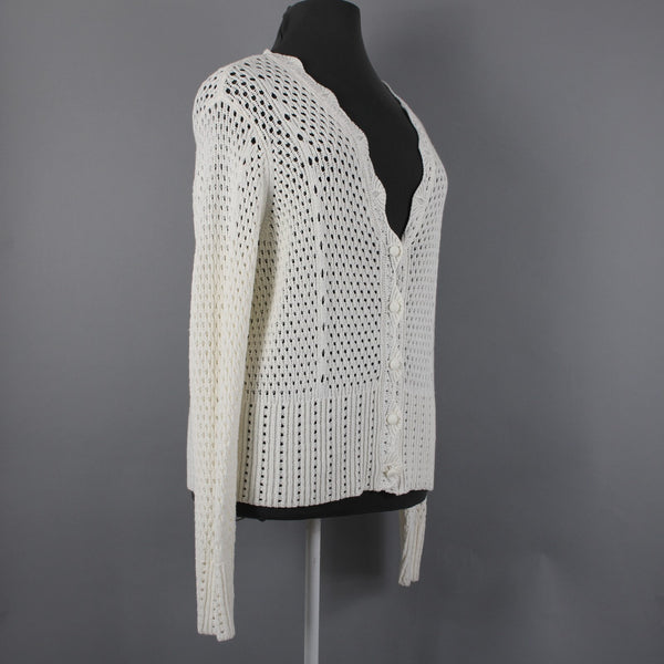 Marled NEW Sz XL Ivory Open Knit Buttons Cotton Acrylic Cardigan Sweater