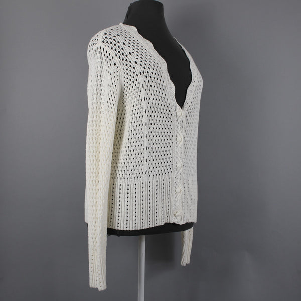 Marled NEW Sz XL Ivory Open Knit Buttons Cotton Acrylic Cardigan Sweater