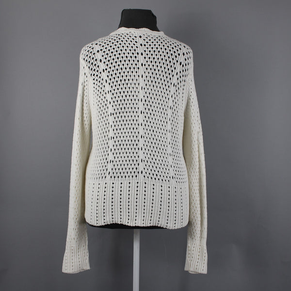 Marled NEW Sz XL Ivory Open Knit Buttons Cotton Acrylic Cardigan Sweater