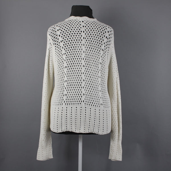 Marled NEW Sz XL Ivory Open Knit Buttons Cotton Acrylic Cardigan Sweater