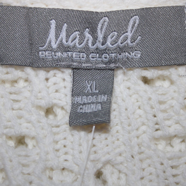 Marled NEW Sz XL Ivory Open Knit Buttons Cotton Acrylic Cardigan Sweater