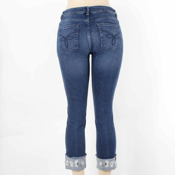 Ted Baker Sz 26 x 24 Blue Denim Embroidered Daisy Chain Cuff Jean