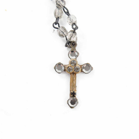 Belladonna 17in Goldtone Beaded Chain Rhinestone Embellished Cross Necklace