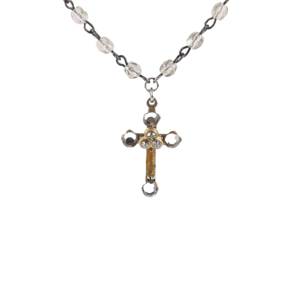 Belladonna 17in Goldtone Beaded Chain Rhinestone Embellished Cross Necklace