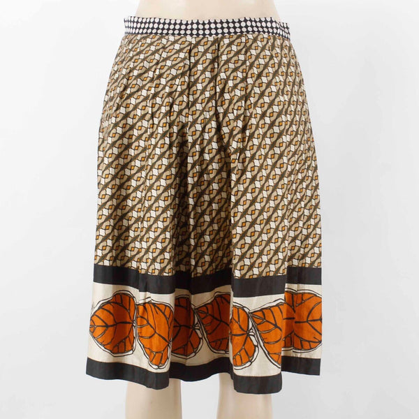 Clips Italy Sz 44 Tan Rust Multi Pleated Full 100% Cotton Woven Skirt