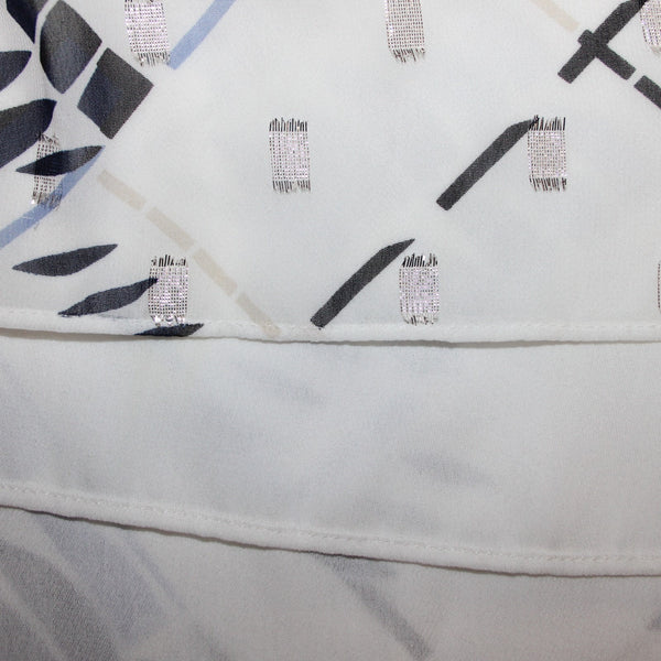 White House BM Sz M White Navy Multi Color Polyester Chiffon Overlay Lined Top